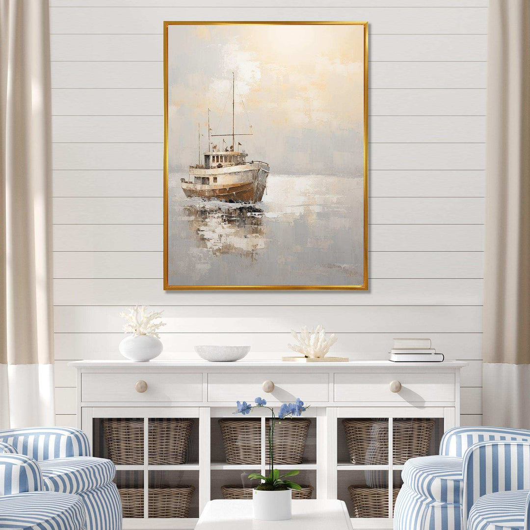 Minimalism Fishing Boat Horizon - Coastal Canvas Wall Art