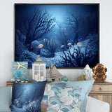 Blue And Black Underwater World - Animals Canvas Wall Art