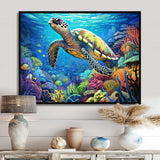 Blue Sea Turtle World - Animals Canvas Wall Art