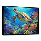 Blue Sea Turtle World - Animals Canvas Wall Art