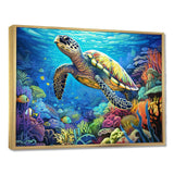 Blue Sea Turtle World - Animals Canvas Wall Art