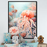 Pink Jellyfish Undersea Wonders - Jellyfish Framed Canvas Art