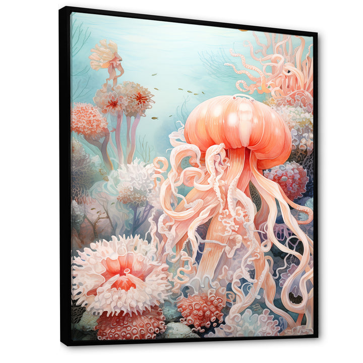 Pink Jellyfish Undersea Wonders - Jellyfish Framed Canvas Art
