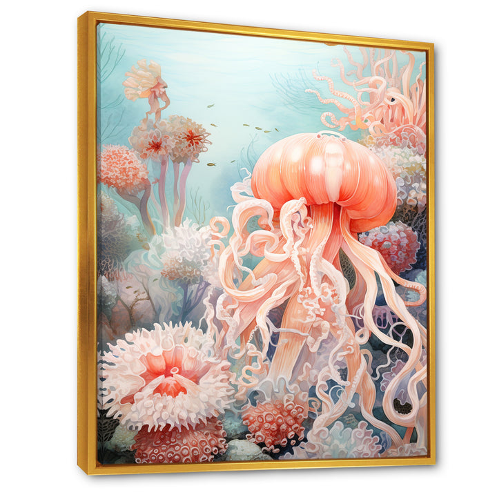Pink Jellyfish Undersea Wonders - Jellyfish Framed Canvas Art