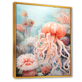 Pink Jellyfish Undersea Wonders - Jellyfish Framed Canvas Art