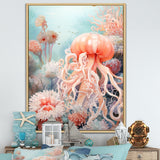 Pink Jellyfish Undersea Wonders - Jellyfish Framed Canvas Art