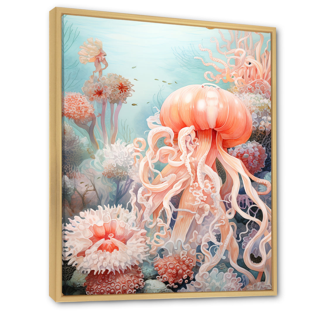 Pink Jellyfish Undersea Wonders - Jellyfish Framed Canvas Art