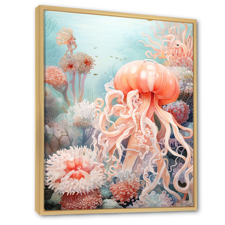 Pink Jellyfish Undersea Wonders - Jellyfish Framed Canvas Art