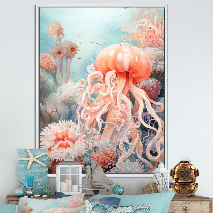 Pink Jellyfish Undersea Wonders - Jellyfish Framed Canvas Art