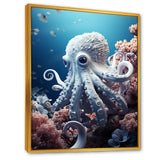 Monochrome Blue And White Octopus Crowl - Octopus Living Room Wall Art