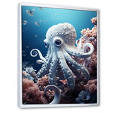 Monochrome Blue And White Octopus Crowl - Octopus Living Room Wall Art
