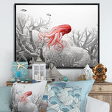 Monochrome Coral And Grey Octopus Paddle - Octopus Bedroom Wall Art