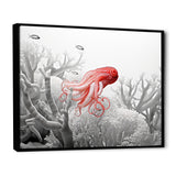 Monochrome Coral And Grey Octopus Paddle - Octopus Bedroom Wall Art