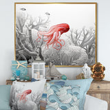 Monochrome Coral And Grey Octopus Paddle - Octopus Bedroom Wall Art
