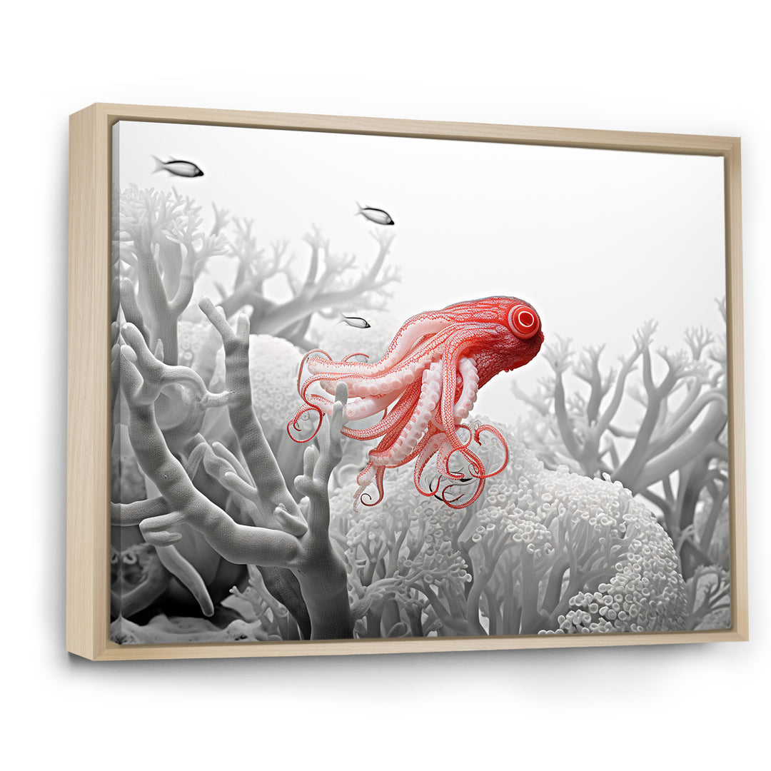 Monochrome Coral And Grey Octopus Paddle - Octopus Bedroom Wall Art
