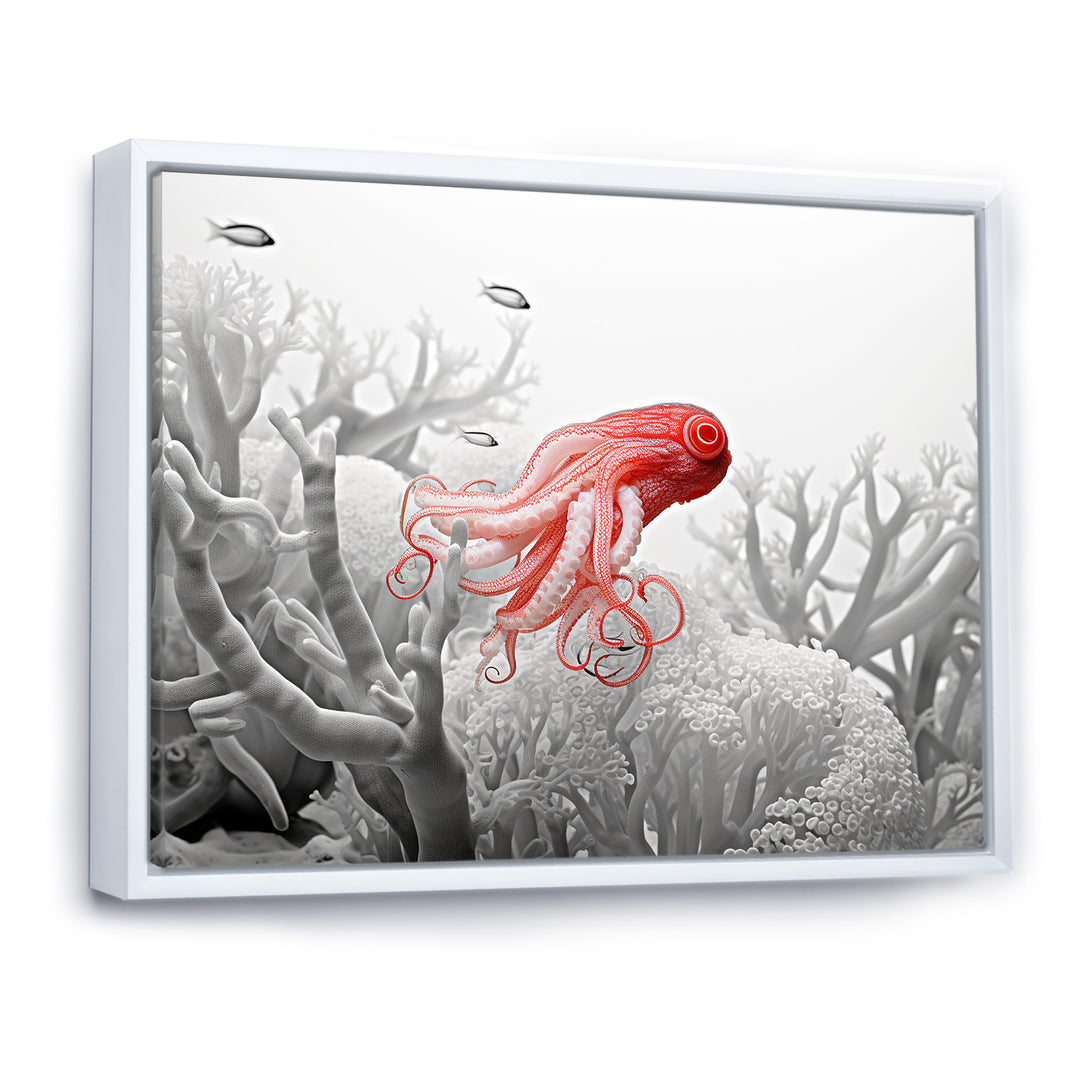 Monochrome Coral And Grey Octopus Paddle - Octopus Bedroom Wall Art