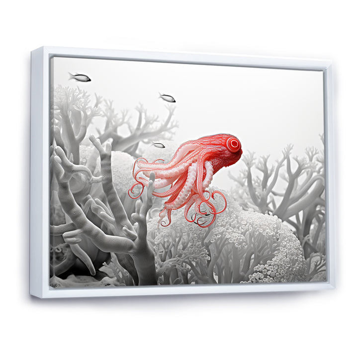 Monochrome Coral And Grey Octopus Paddle - Octopus Bedroom Wall Art