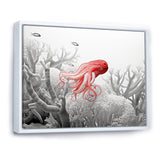 Monochrome Coral And Grey Octopus Paddle - Octopus Bedroom Wall Art