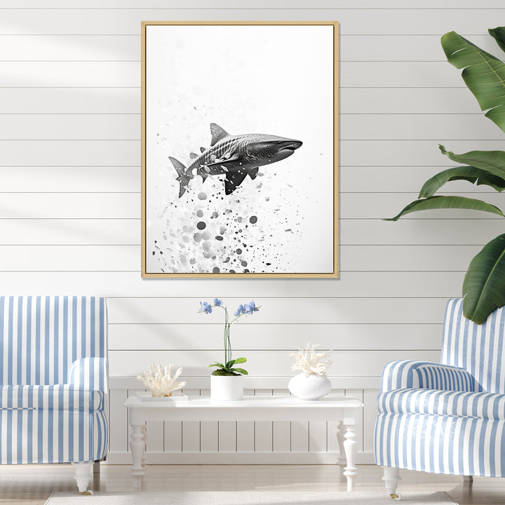 Monochrome Grey Shark Dance - Shark Wall Art Prints