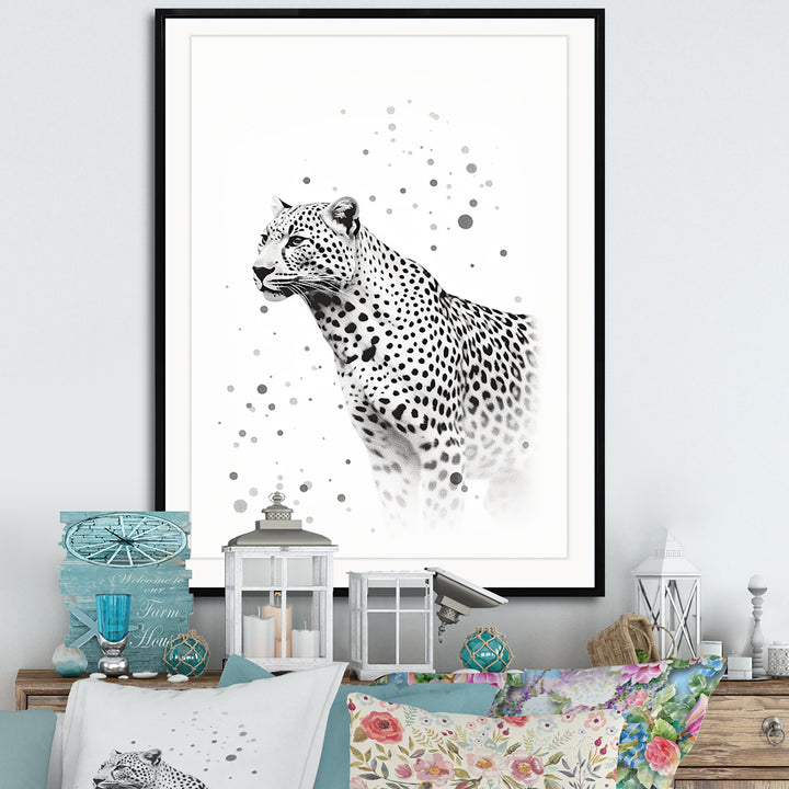 Minimalism Black And White Leopard Portrait - Gray Leopard Wall Art