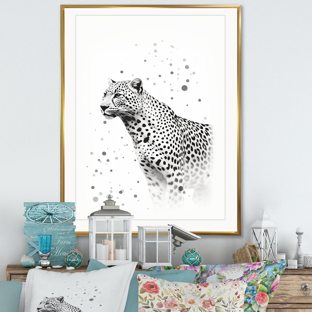 Minimalism Black And White Leopard Portrait - Gray Leopard Wall Art