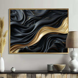 Gold And Black Soft Wave Fusion - Abstract Canvas Wall Art