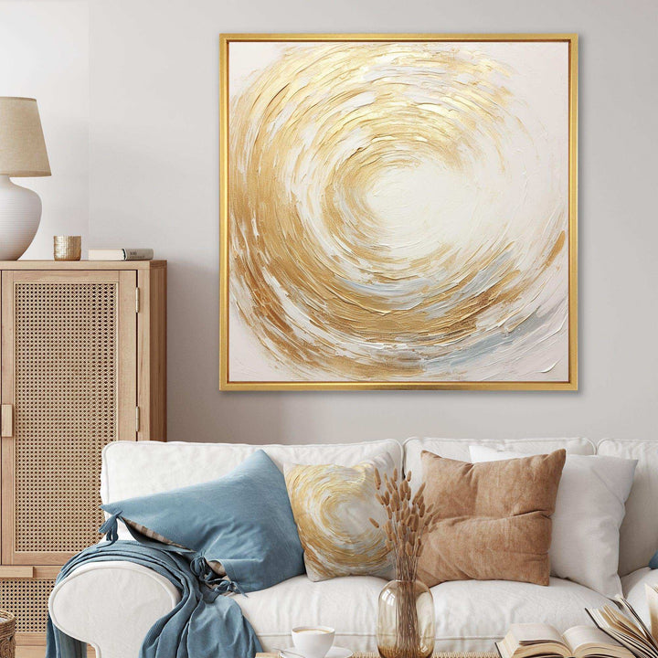 Gold And White Soft Wave Vortex - Abstract Canvas Wall Art