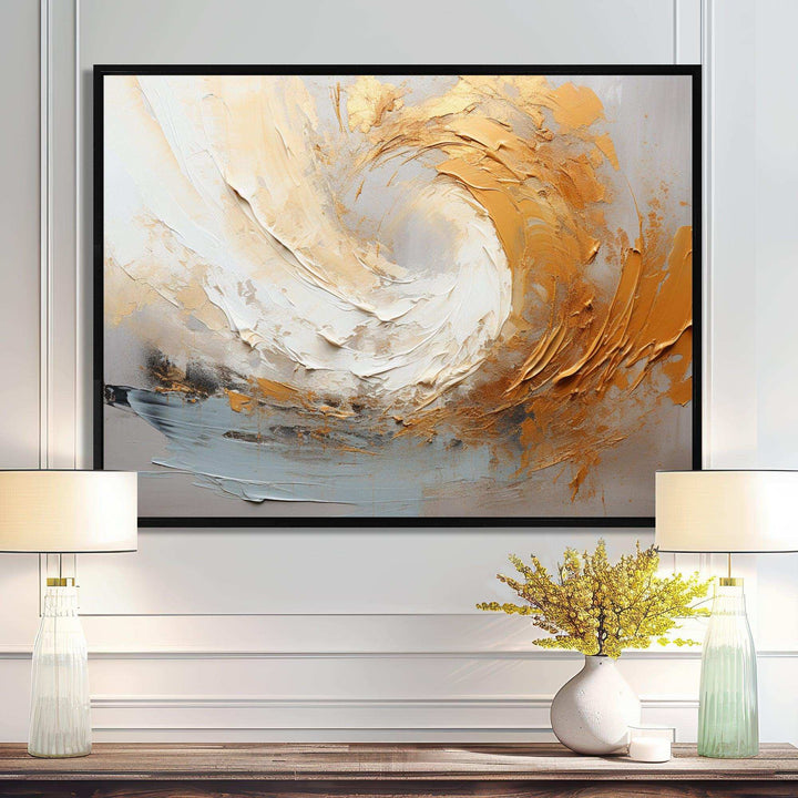 Gold And Beige Soft Wave Paint III - Abstract Canvas Wall Art