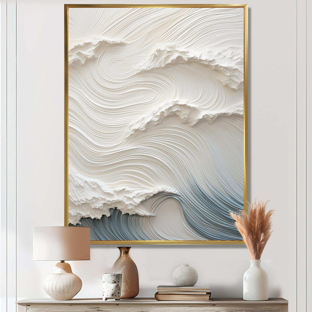 White And Blue Wave Papercut Style I - Coastal Canvas Wall Art