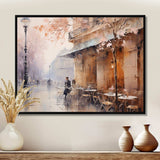 Peach Impressionist Cafe In Paris - Cityscapes Canvas Wall Art