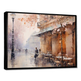 Peach Impressionist Cafe In Paris - Cityscapes Canvas Wall Art