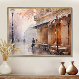 Peach Impressionist Cafe In Paris - Cityscapes Canvas Wall Art