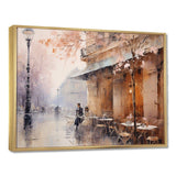 Peach Impressionist Cafe In Paris - Cityscapes Canvas Wall Art