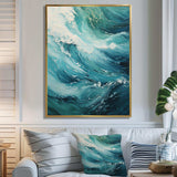 Ocean Teal Wave Expression - Coastal Canvas Wall Art