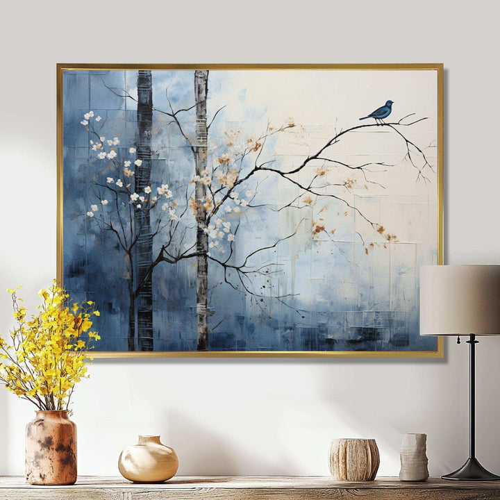 Minimalism Beige And Blue Countryside III - Landscapes Canvas Wall Art