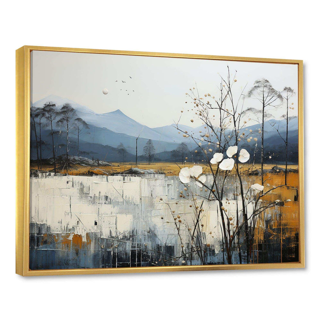 Minimalism Beige And Blue Countryside IV - Landscapes Canvas Wall Art