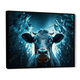 Blue Cow Flow Portrait - Cow Framed Canvas Art