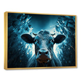 Blue Cow Flow Portrait - Cow Framed Canvas Art