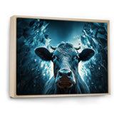 Blue Cow Flow Portrait - Cow Framed Canvas Art