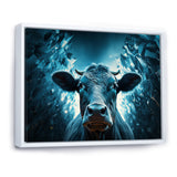 Blue Cow Flow Portrait - Cow Framed Canvas Art