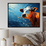 Blue And Orange Cow Flow - Cow Large Canvas Wall Art