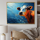 Blue And Orange Cow Flow - Cow Large Canvas Wall Art