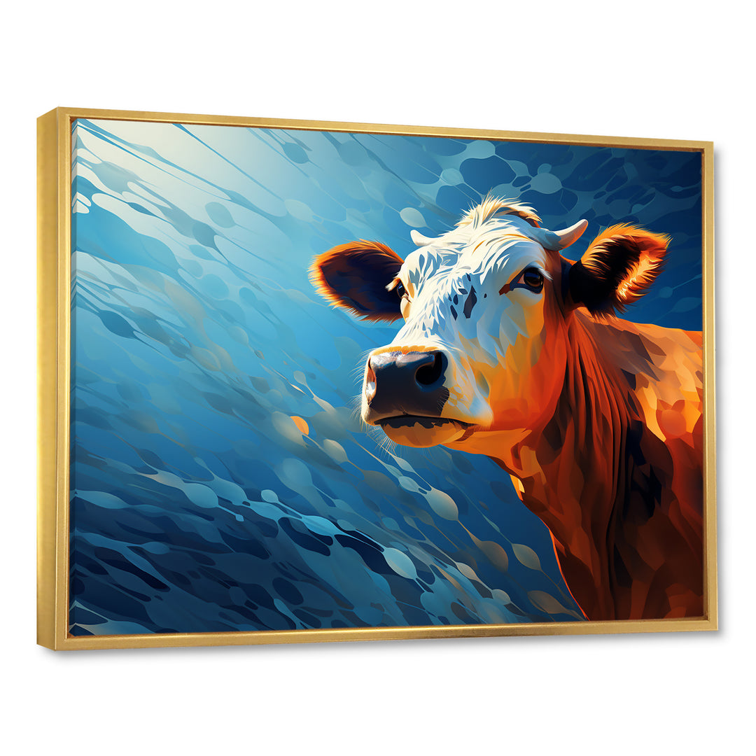 Blue And Orange Cow Flow - Cow Large Canvas Wall Art