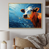 Blue And Orange Cow Flow - Cow Large Canvas Wall Art