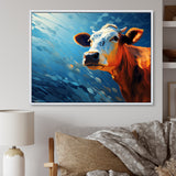 Blue And Orange Cow Flow - Cow Large Canvas Wall Art
