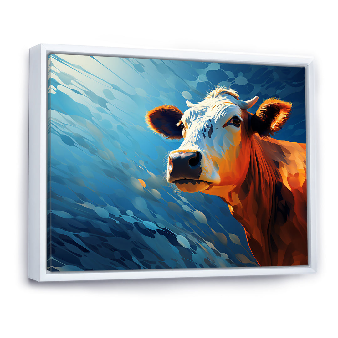 Blue And Orange Cow Flow - Cow Large Canvas Wall Art