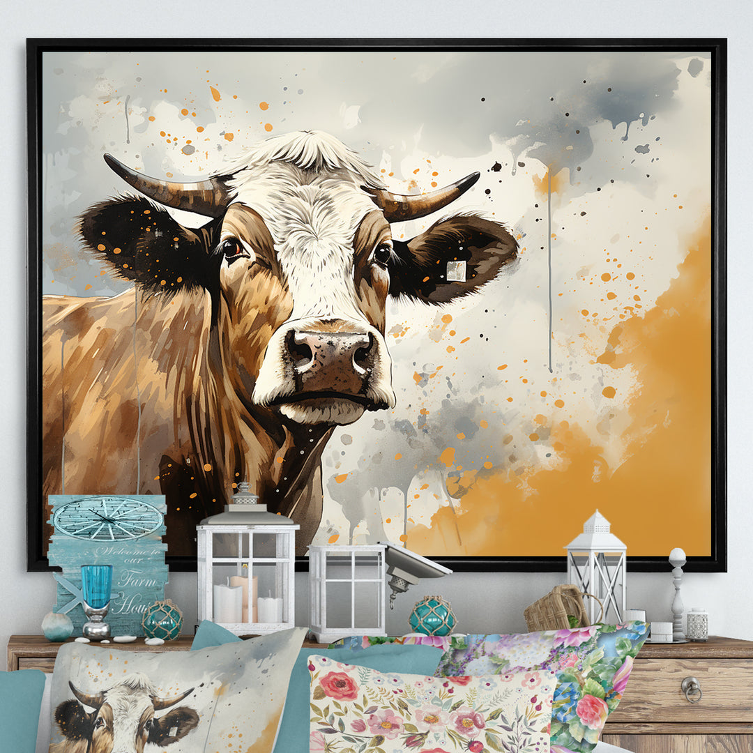 Cow Portrait In Sepia Tones - Cow Canvas Wall Art