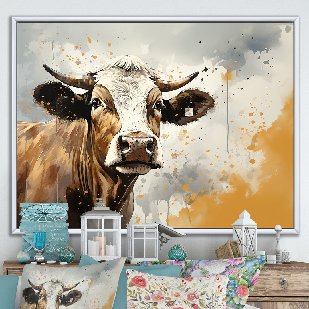 Cow Portrait In Sepia Tones - Cow Canvas Wall Art