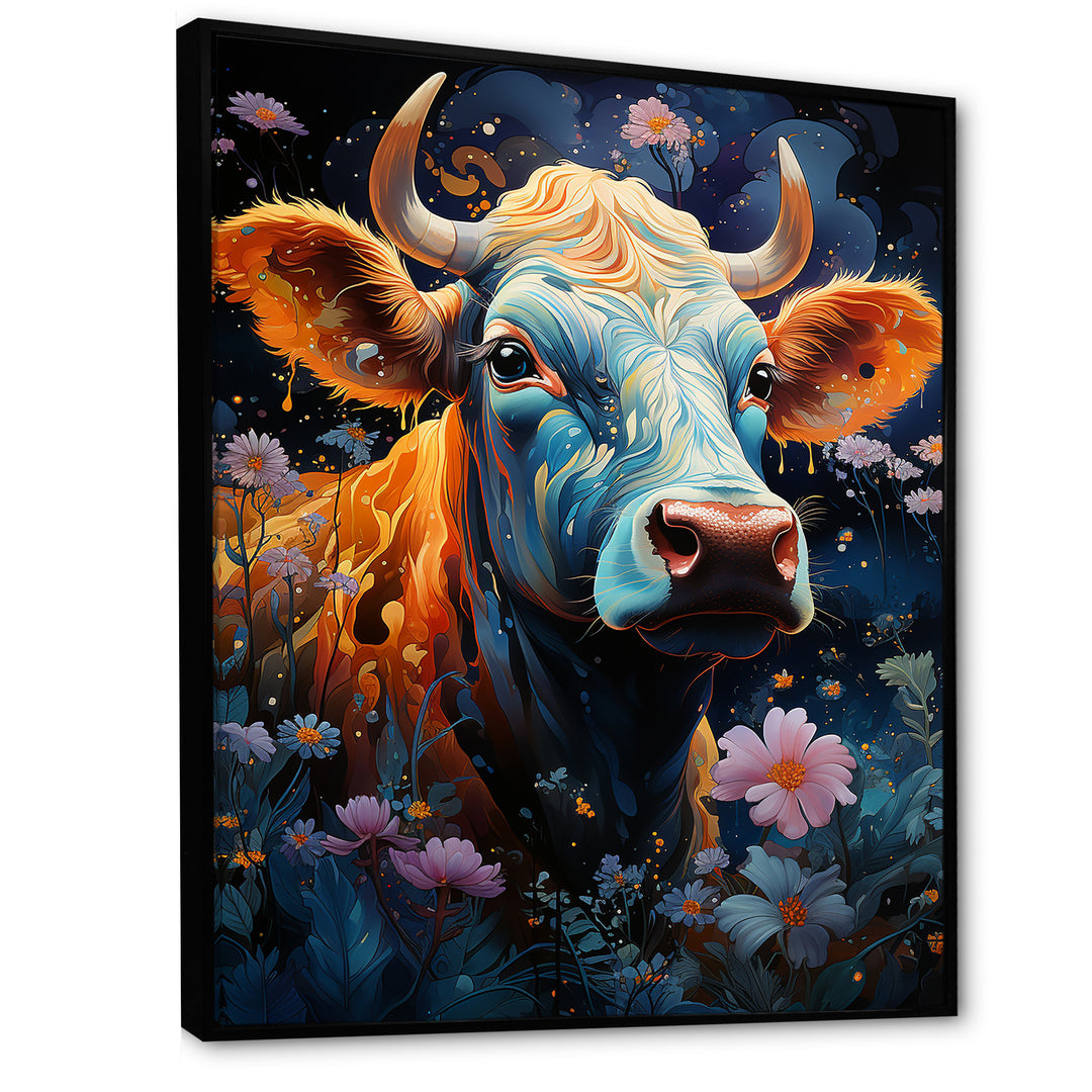 Fantasy Cow In Enchanted Lands - Blue Cow Wall Art