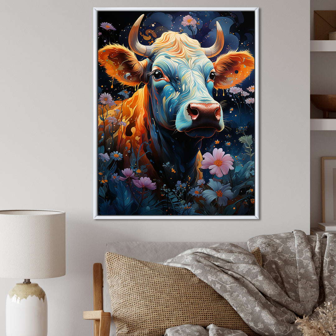 Fantasy Cow In Enchanted Lands - Blue Cow Wall Art
